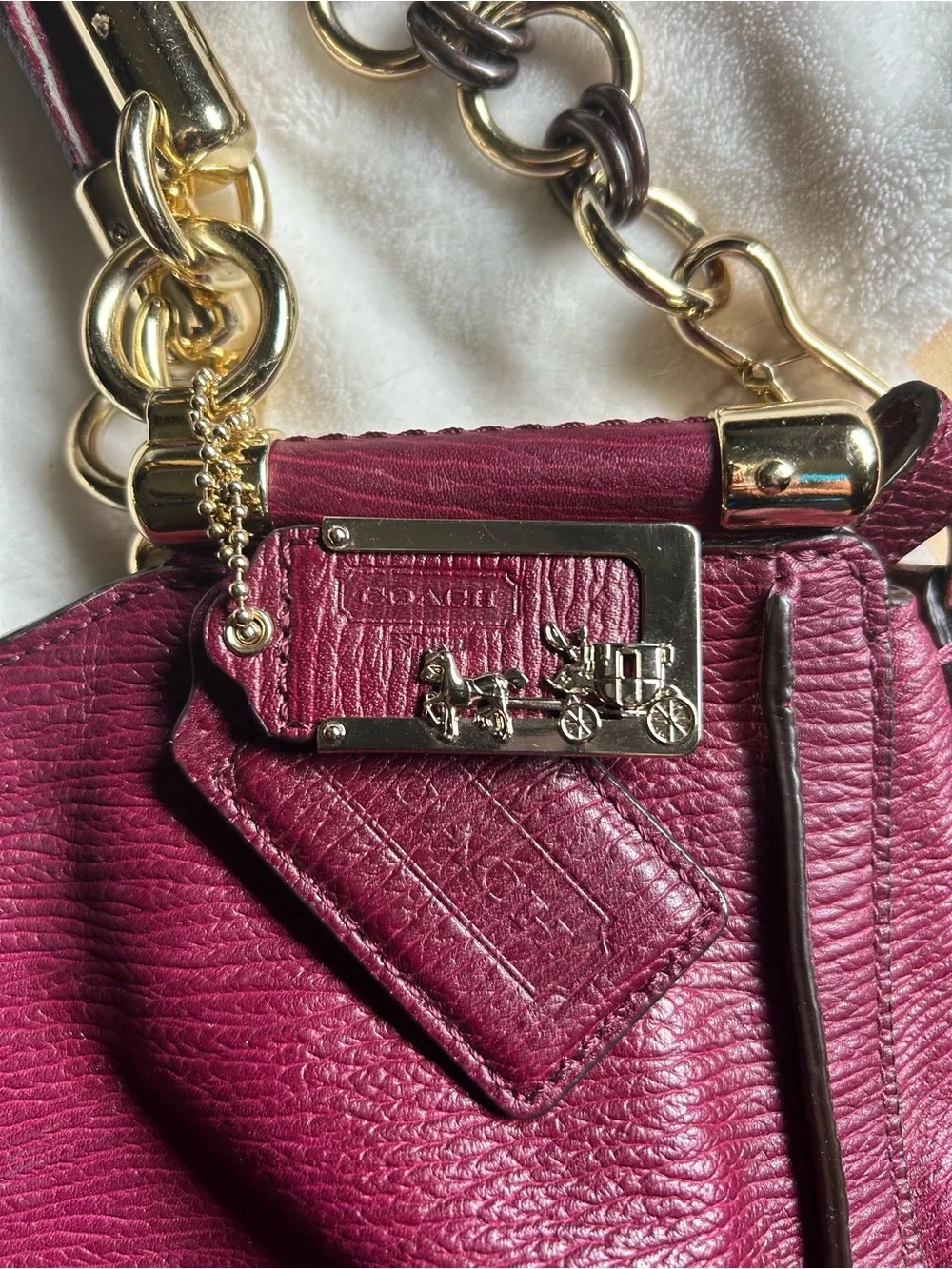 Coach Pebbled Leather Shoulder Bag in Berry with Gold Hardware